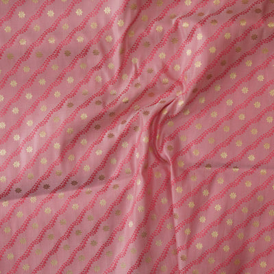 Pink With Golden Zari Flower And Self Colour Design Creeper Woven Fabric