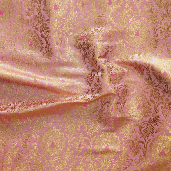 Pink With Golden Zari Wild Flower Jaal Brocade Woven Fabric