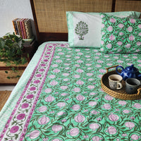 Pomegranate Garden-Cotton Hand Block Printed Jaipuri Bedsheet