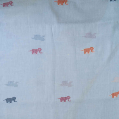 ( Pre-Cut 1.35 Meter ) Pure Cotton Mul White Grey Jamdani  With Orange Maroon Black Elephant Woven Fabric