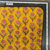 Pure Coton Mul  Jaipuri Mustard With Pink Flower Motif Hand Block Print Fabric