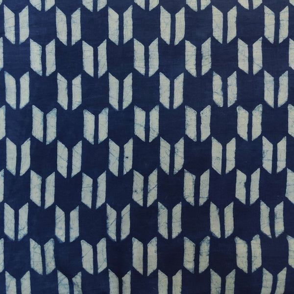 Pre-Cut 2 Meter Pure Coton Special Akola Indigo With Double Arrowhead Motif Hand Block Print Fabric