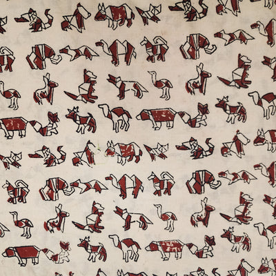 Pure Cotton Jahota With Rust And Black Animals Origanmi Motifs Hand Block Print Fabric