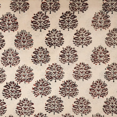 Pure Cotton Jahota With Rust And Black Bush Motifs Hand Block Print Fabric