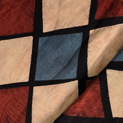 Pure Cotton Ajrak Black And Red And Cream And Rust Blue Jaal Hand Block Print Fabric
