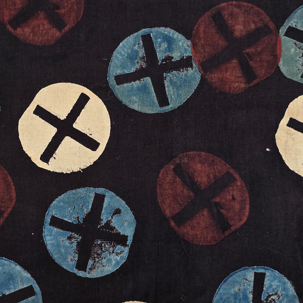 Pure Cotton Ajrak Black With Cream And Blue With Rust Red Plus  Hand Block Print Fabric