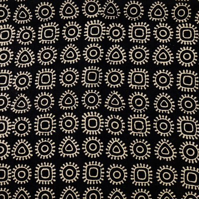Pure Cotton Ajrak Black With Cream And Intricate Design Hand Block Print Fabric