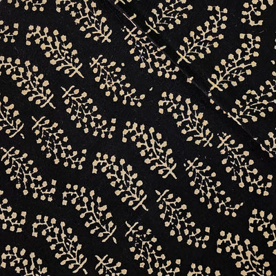 Pure Cotton Ajrak Black With Cream And Small Kairi Motif Hand Block Print Fabric