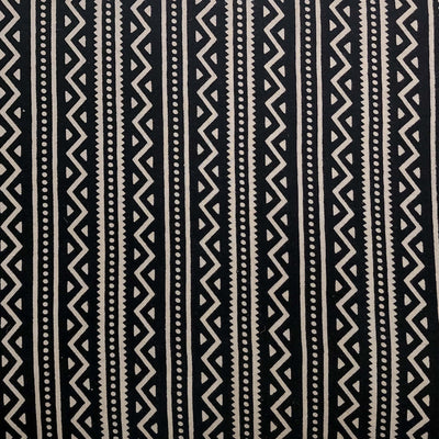 Pure Cotton Ajrak Black Stripes And Zig-Zag Hand Block Print Fabric