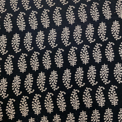 Pure Cotton Vegetable Dyed Ajrak Black With Cream Intricate Flower  Hand Block Print Fabric