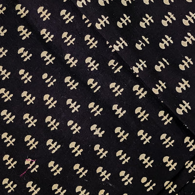 Pure Cotton Ajrak Black With Cream Fish Bones Motif Hand Block Print Fabric