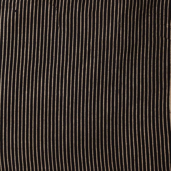 Pure Cotton Ajrak Black With Cream Stripes Hand Block Print Fabric