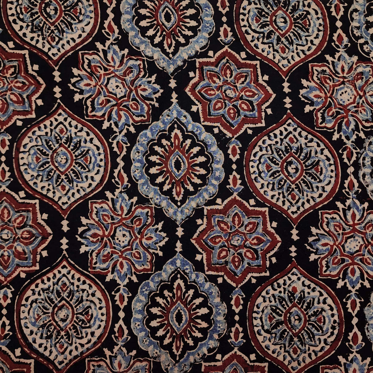Precut 1.90 meter Pure Cotton Ajrak Black With Curvy All Over Pattern ...