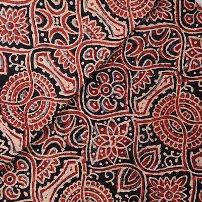 ( Pre-Cut 1 Meter ) Pure Cotton Ajrak Black With Curvy All Over Pattern Hand Block Print Fabric