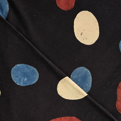 Pure Cotton Ajrak Black With Different Colour Pebbles Stone Hand Block Print Fabric