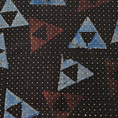 Pure Cotton Ajrak Black With Rust Brown And Rust Blue Triangle Hand Block Print Fabric