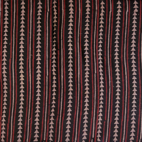 PRE-CUT 1.60 METER Pure Cotton Ajrak Black With Rust Cream Arrow Head And Stripes Border Hand Block Print Fabric