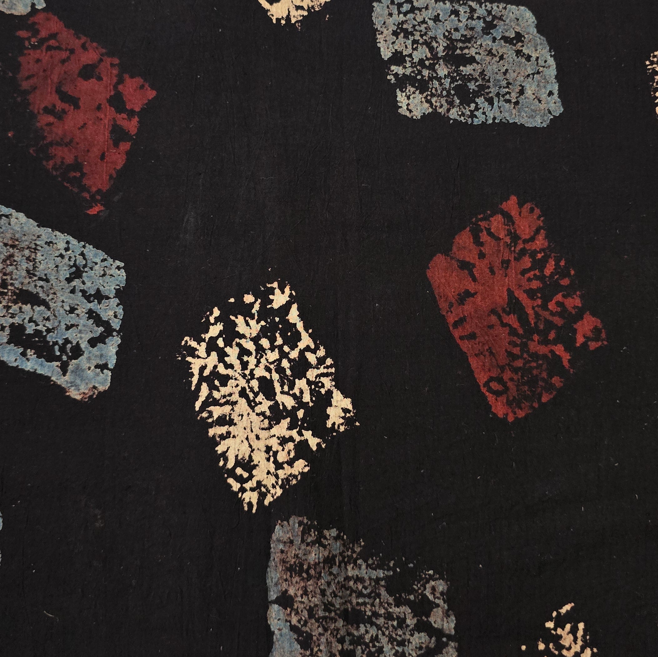 Red Patch Textile Pure Cotton Ajrak Black With Rust Red And Blue Patches Hand Block Prin ...