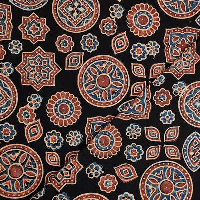 Pure Cotton Ajrak  Black With Rust Red Intricate Design  Hand Block Print Fabric