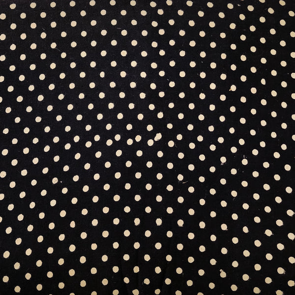 Pure Cotton Ajrak Black With Small Cream Polka Dots Hand Block Print Fabric