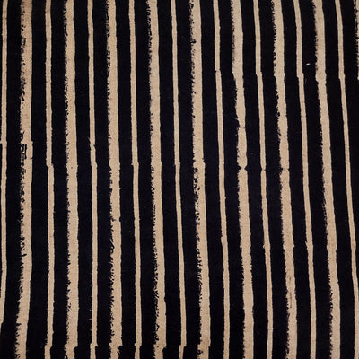 Pre-Cut 1.40 Meter Pure Cotton Ajrak Black With Uneven Stripes Hand Block Print Fabric