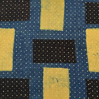 Pure Cotton Ajrak Blue With Black And Rust Green Bricks Hand Block Print Fabric