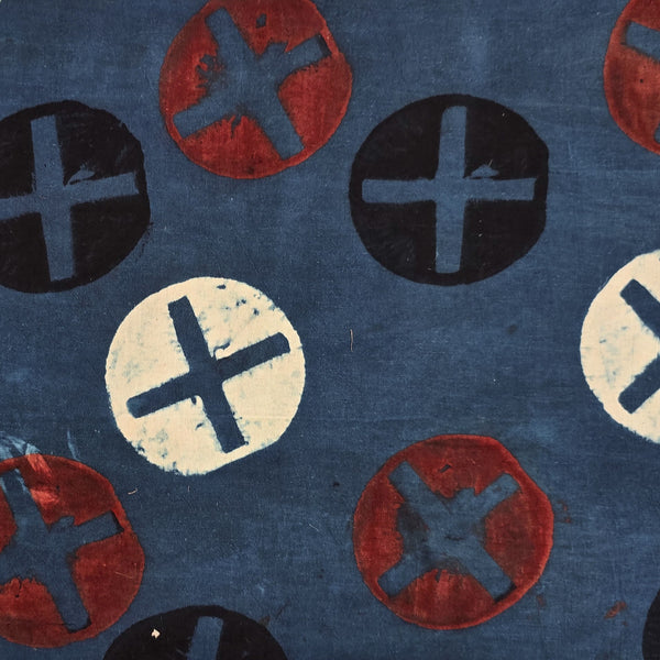 Pure Cotton Ajrak Blue With Cream And Black Plus  Hand Block Print Fabric