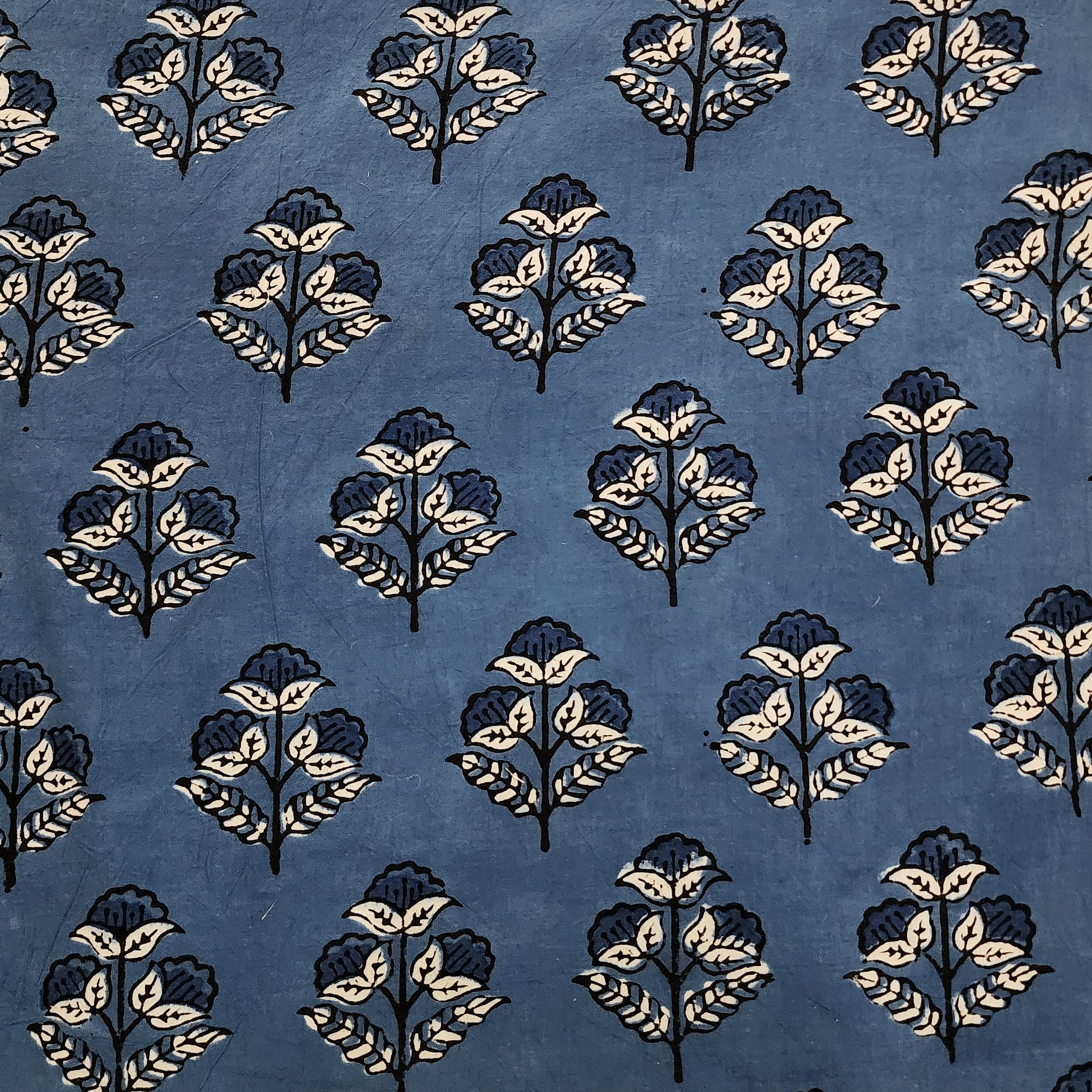 (PRE-CUT 0.80 METER) Pure Cotton Gad Ajrak Blue With Flower Motif Hand ...