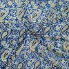 ( Pre-Cut 1.20 Meter ) Pure Cotton Ajrak Blue With Green Kairi And Flower Jaal Hand Block Print Fabric
