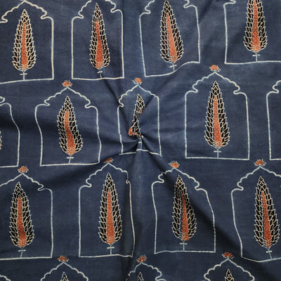Pure Cotton Ajrak Blue With Intricate Design Hand Block Print Fabric