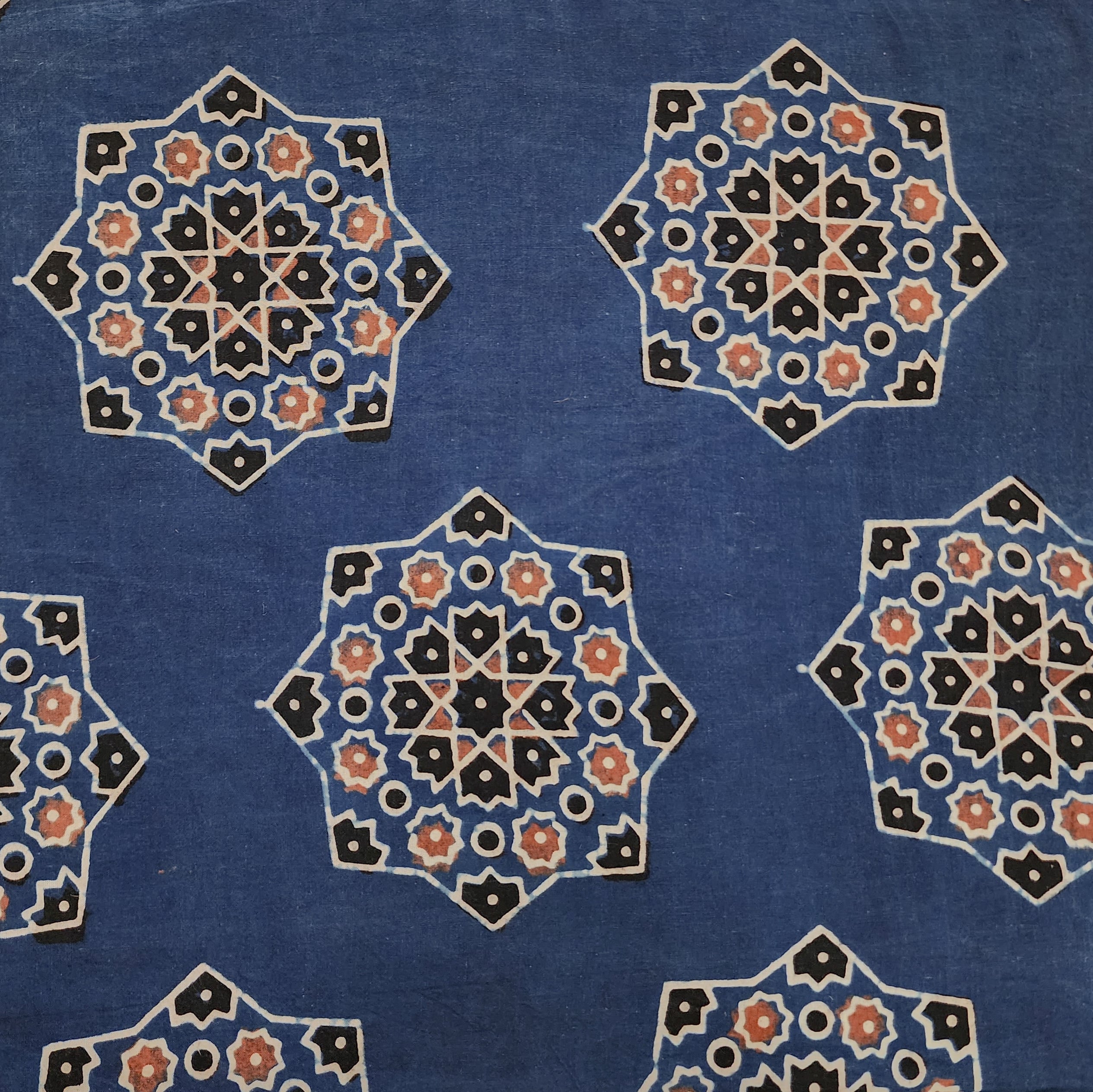 Pure Cotton Ajrak Blue With Light Red With Black Big Flower Intricate ...