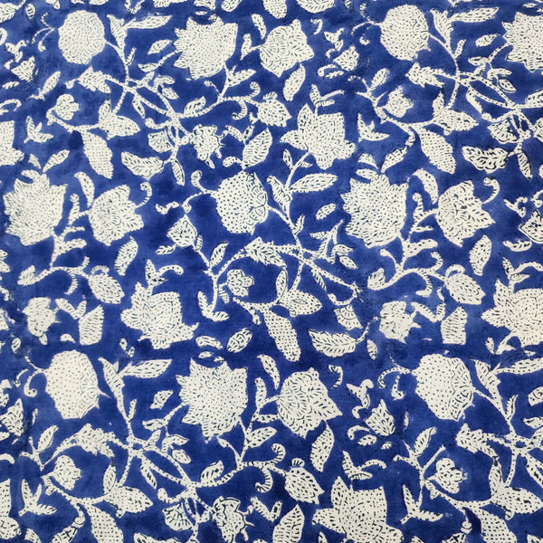 ( Pre-Cut 1.65 Meter )Pure Cotton Jaipuri Blue With White Flower Jaal Hand Block Print Fabric