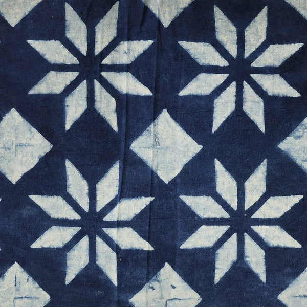 Pure Cotton Ajrak Blue With White  Stars Hand Block Print Fabric