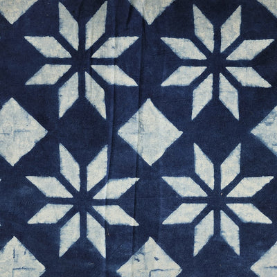Pure Cotton Ajrak Blue With White  Stars Hand Block Print Fabric