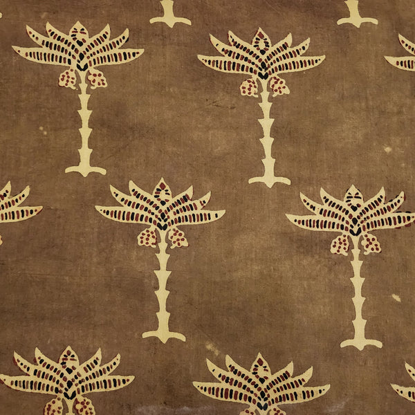 Pure Cotton Ajrak Brown Coconut Tree Hand Block Print Fabric