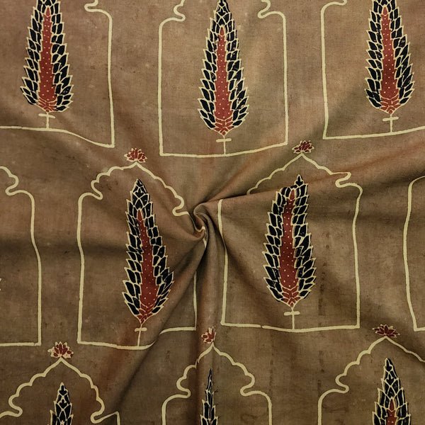 Pure Cotton Ajrak Brown Red With Intricate Design Hand Block Print Fabric