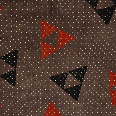 Pure Cotton Ajrak Brown With Rust Red And Black Triangle Hand Block Print Fabric