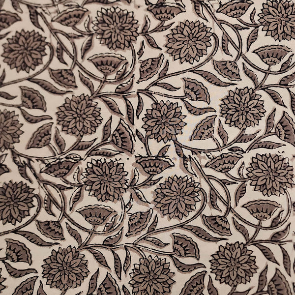 Pure Cotton Ajrak Chicku Brown And Cream  Flower  Jaal Hand Block Print Fabric