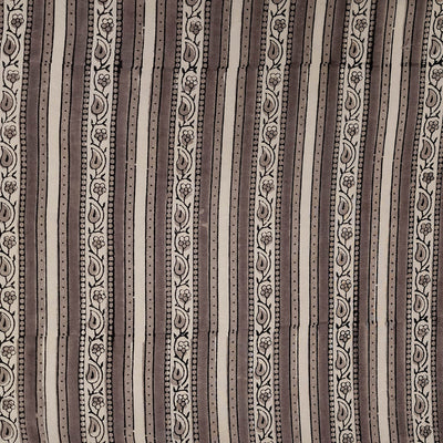 Pure Cotton Ajrak Chicku Brown And Cream   Stripes Border Hand Block Print Fabric