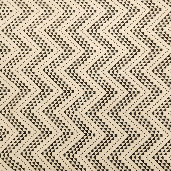 Pure Cotton Ajrak Cream With Black Zig Zag Hand Block Print Fabric