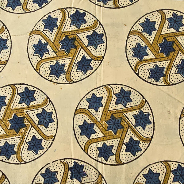 Pure Cotton Ajrak Cream With Big Chakra Hand Block Print Fabric