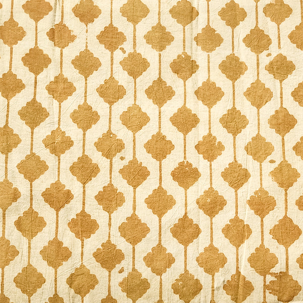 Pure Cotton Ajrak Cream With Mustard  Creeper Hand Block Print Fabric
