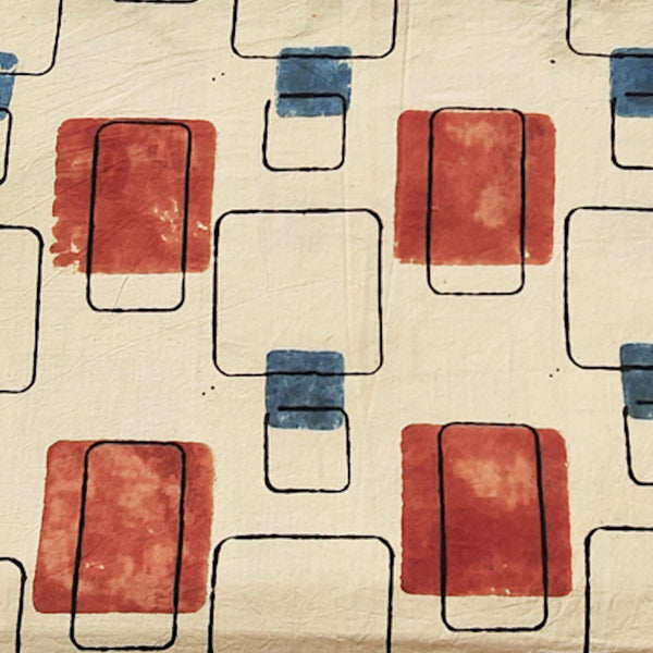 Pure Cotton Ajrak Cream With Red  geometrical Design Hand Block Print Fabric