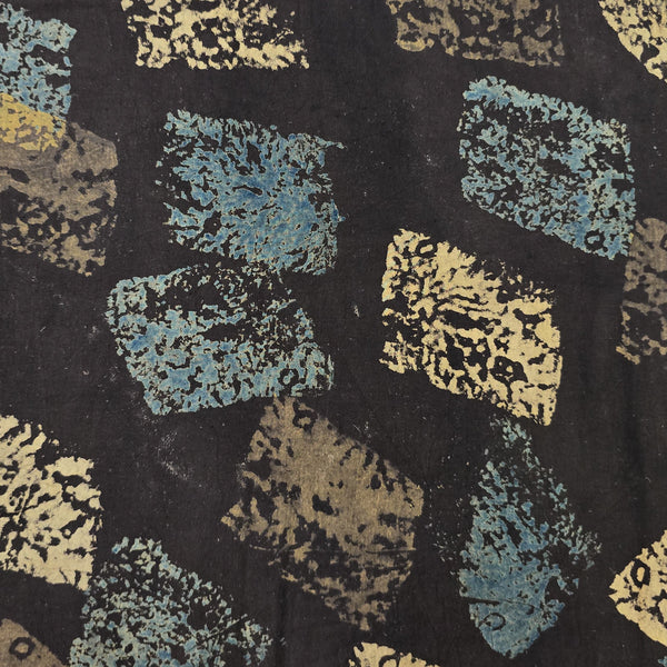 Pure Cotton Ajrak Dark Brown With Rust Blue And Cream Patches Hand Block Print Fabric