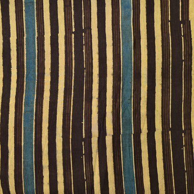 Pure Cotton Ajrak Dark Brown With Sandy Brown Stripes Border Hand Block Print Fabric