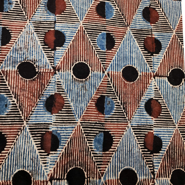 Pure Cotton Ajrak Geometrical Design Rust Blue With Rust Red Hand Block Print Fabric