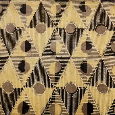 Pre-cut 0.90 cm Pure Cotton Ajrak Geometrical Design Sandy Brown With Black Hand Block Print Fabric