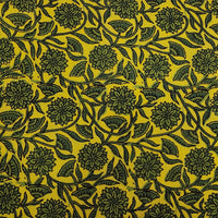 Pure Cotton Gad Ajrak Green And Yellow  Flower  Jaal Hand Block Print Fabric