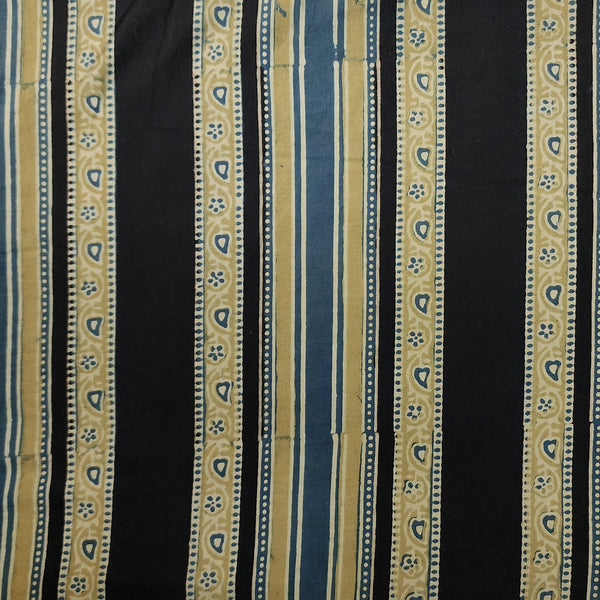 Pure Cotton Ajrak Green Blue Black Border Hand Block Print Fabric