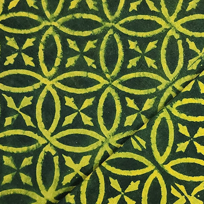 Pure Cotton Ajrak Green  Geometrical Hand Block Print Fabric